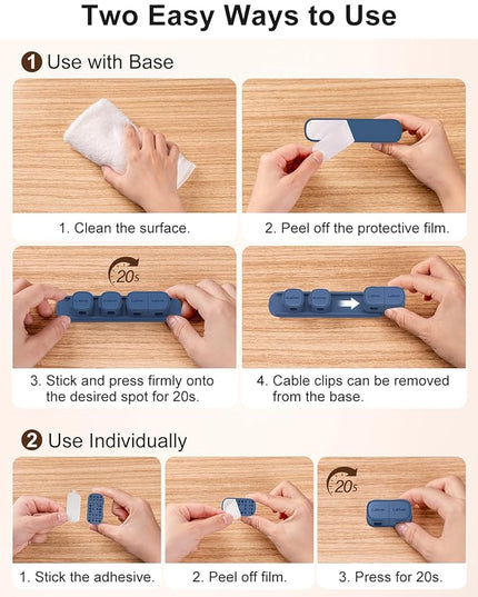 6 Pack Magnetic Cable Clips [1s Open/Lock], Laitver Cord Organizer Holder Strong Adhesive Desk Cable Management- Organize Charging Cords Neatly for Home, Office, Car,Desk, Nightstand-Porcelain Blue