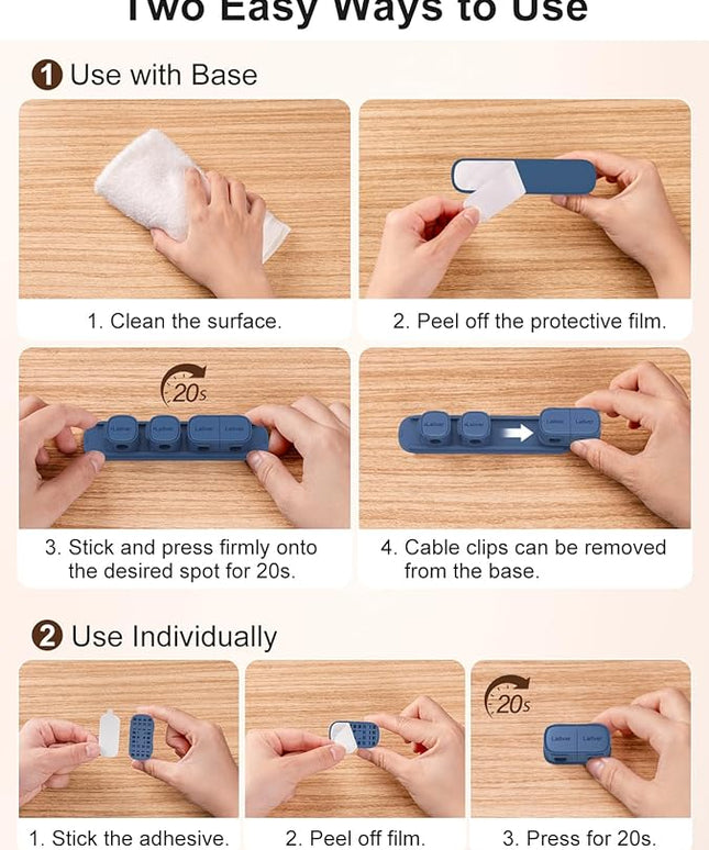 6 Pack Magnetic Cable Clips [1s Open/Lock], Laitver Cord Organizer Holder Strong Adhesive Desk Cable Management- Organize Charging Cords Neatly for Home, Office, Car,Desk, Nightstand-Porcelain Blue