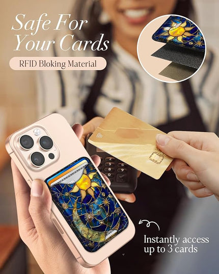 Shorogyt Compatible with Magsafe Wallet Magnetic Card Holder - Sun Moon Phone Wallets for Women Teen Girls Cute for iPhone 17/16/15/14/13/12 Series Slim for Apple Mag RFID Magnet, Fit 3 Cards