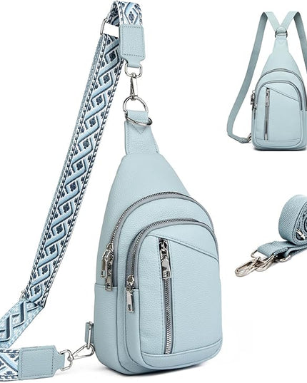 Sling Bag Crossbody Backpack - 2 in 1 Leather Cross Body Bag Fanny Pack with 2 Removable Straps
