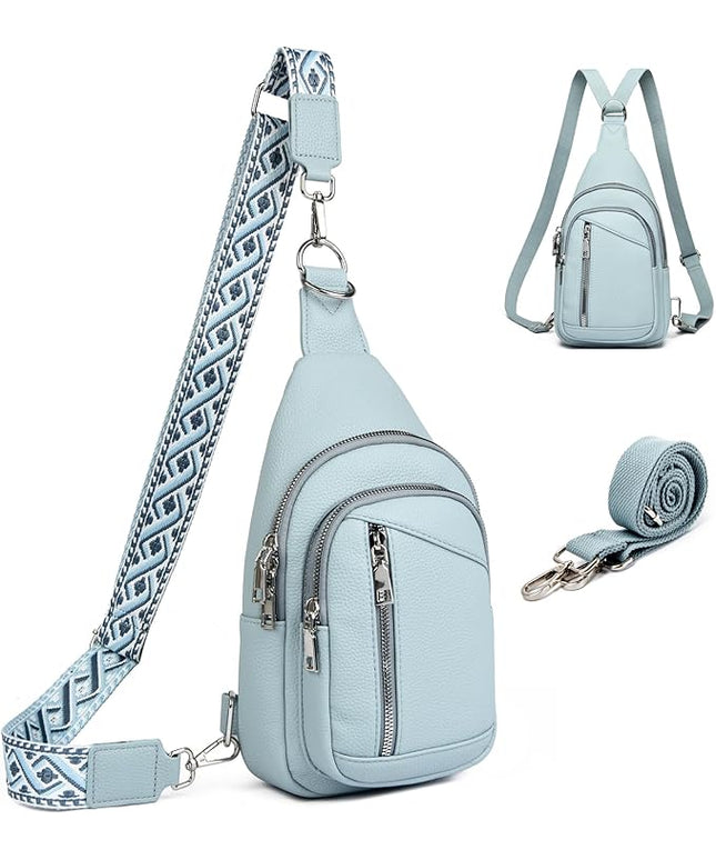 Sling Bag Crossbody Backpack - 2 in 1 Leather Cross Body Bag Fanny Pack with 2 Removable Straps