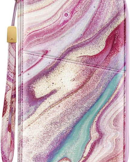 Family Passport Holder Wallet RFID Blocking Document Organizer PU Leather Mulit-purpose Travel Wallet Credit Cards Case for Women Men,Purple Marble
