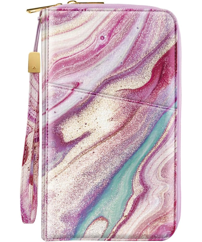 Family Passport Holder Wallet RFID Blocking Document Organizer PU Leather Mulit-purpose Travel Wallet Credit Cards Case for Women Men,Purple Marble