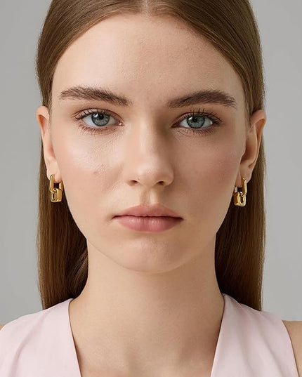 18K Gold Plated Chunky Hoop Earrings for Women Fashion Thick Gold Hoops Set Jewelry for Birthday Christmas Gifts
