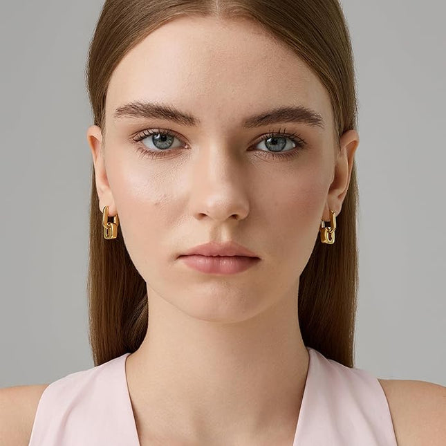 18K Gold Plated Chunky Hoop Earrings for Women Fashion Thick Gold Hoops Set Jewelry for Birthday Christmas Gifts