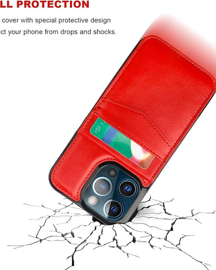 KIHUWEY Compatible with iPhone 13 Pro Max Case Wallet with Credit Card Holder, Premium Leather Magnetic Clasp Kickstand Heavy Duty Protective Cover for iPhone 13 Pro Max 6.7 Inch(Red)