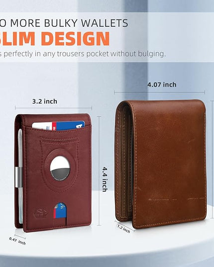 Zitahli Men's Wallets Airtag Holder Slim Rfid Leather with Gift Box