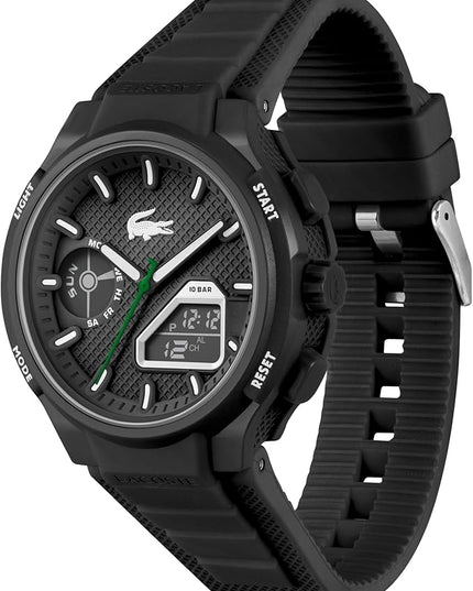 Lacoste LC33 Men's Analog-Digital Watch – TR90 Case, World Clock, Stopwatch, Alarm, Backlight, Textured Silicone Strap, Premium Fashion Timepiece - Gift for Him - 45mm