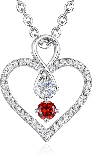 LOUISA SECRET Infinity Double Birthstone Necklace, 925 Sterling Silver Tiny Pendant Heart Necklace for Women Wife Her, Best Jewelry Gift Heart Jewelry Meaningful Gift for Valentine's Day, Christmas, Birthday Anniversary