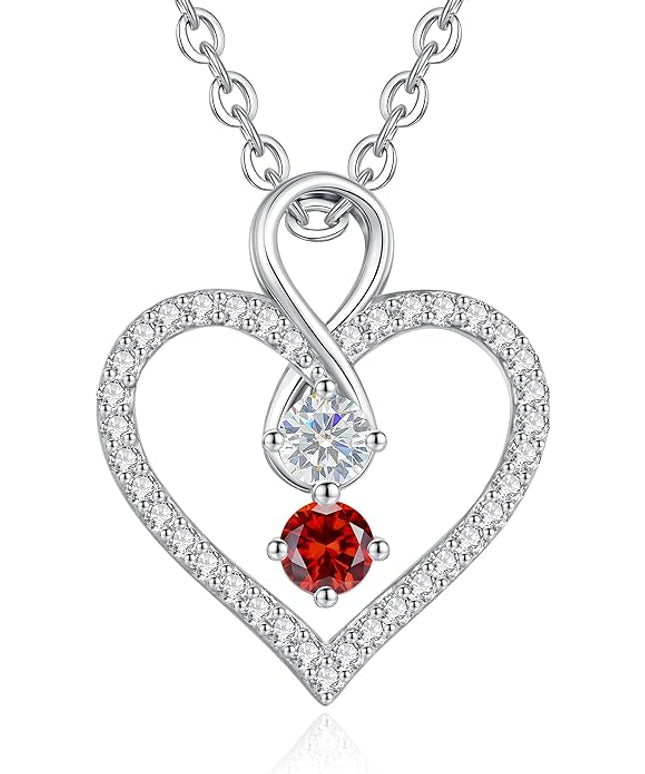 LOUISA SECRET Infinity Double Birthstone Necklace, 925 Sterling Silver Tiny Pendant Heart Necklace for Women Wife Her, Best Jewelry Gift Heart Jewelry Meaningful Gift for Valentine's Day, Christmas, Birthday Anniversary
