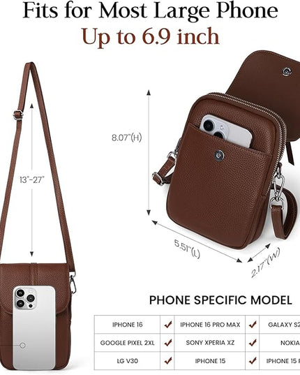 befen Genuine Leather Small Crossbody Bags for Women, Multi Pocket Cell Phone Crossbody Purse with RFID Blocking Card Slots