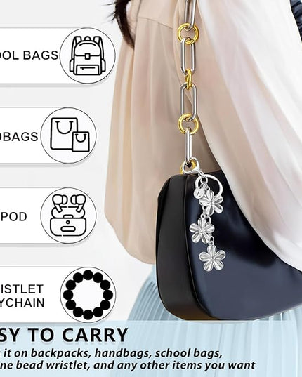 XGALBLA Gold/Silver Initial Keychain Flower Charms for Key Cute Letter Keyring for Purse Handbag Backpack