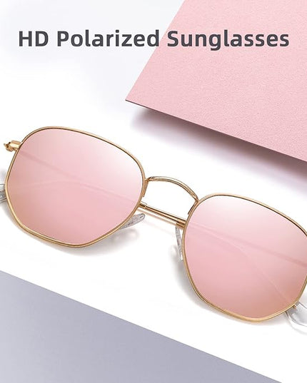 MEETSUN Polarized Hexagon Sunglasses for Women Men Polygon Square Sun Glasses UV400 Protection Metal Frame