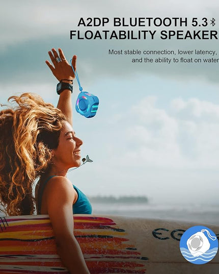 comiso Shower Bluetooth Speaker, IP67 Waterproof Speaker with LED Light, Portable Speakers with True Wireless Stereo, Floating, 2000mAh, Built-in-Mic, Ideal for Travel, Beach, Gifts for Unisex.