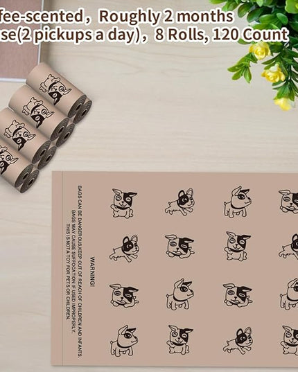 Coffee Dog Poo Bags Coffee scent - 120 Large Biodegradable Poop Bags, Extra Thicken Strong Corn Starch Blended Compostable Leak Proof Poop Waste Bag for Dogs