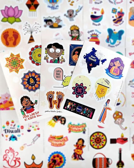 BulbaCraft 100Pcs Diwali Stickers - Diwali Decorations Laptop Decals, Gifts for Women & Men