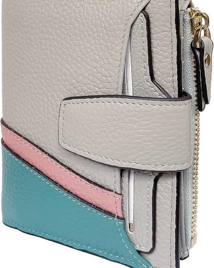 AINIMOER Women's RFID Blocking Leather Small Compact Bi-fold Zipper Pocket Wallet Card Case Purse with id Window