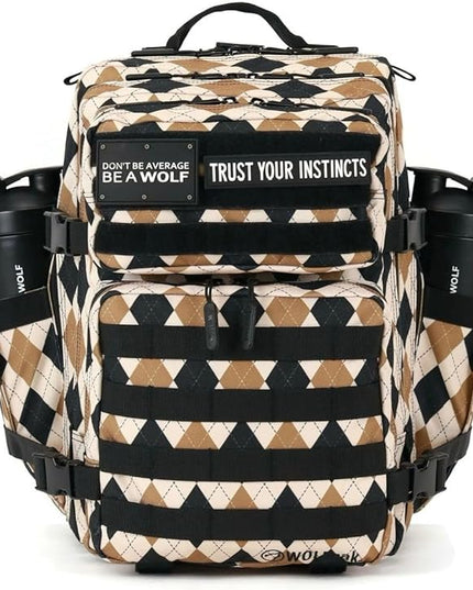 WOLFpak 35L Athletic Gym Backpack - Durable 1000D Waterproof Oxford Material with MOLLE Webbing, Laptop Pocket & Dual Cup Holders, Durable Fitness/Travel/Military Daypack (Argyle Print)