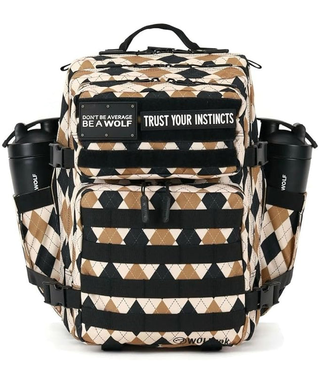 WOLFpak 35L Athletic Gym Backpack - Durable 1000D Waterproof Oxford Material with MOLLE Webbing, Laptop Pocket & Dual Cup Holders, Durable Fitness/Travel/Military Daypack (Argyle Print)