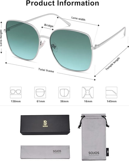 SOJOS Trendy Oversized Square Metal Frame Sunglasses for Women Men Retro Big Flat Lens UV Protection Sunglasses SJ1146