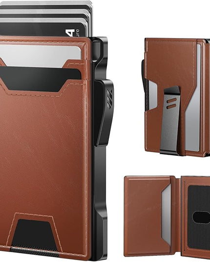 typecase Wallet for Men: Rfid-blocking with Money Clip Slim Leather Bifold ID Window Smart Pop Up Card Case Front Pocket Wallet with Gift Box (Light Brown)