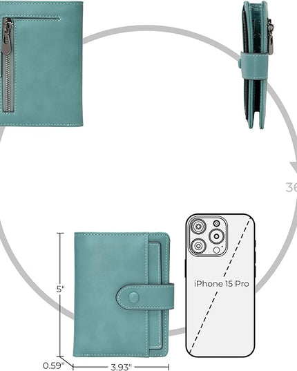 Alldaily Small RFID Blocking Leather Wallet for Women, Bifold with 10 Card Slots and Zipper Pocket (Purist Blue)