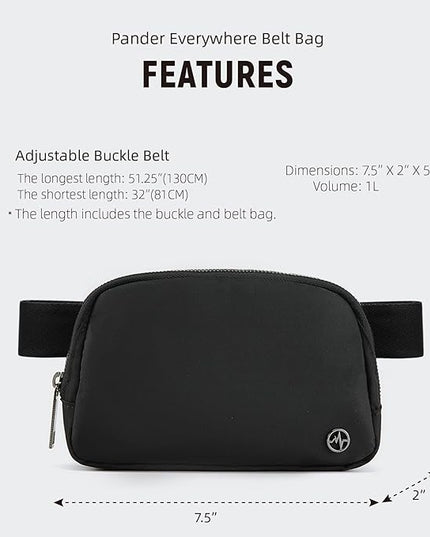 Pander Cross Body Fanny Pack for Women, Fashion Waist Packs, Crossbody Bags, Belt Bag with Adjustable Strap (Black)