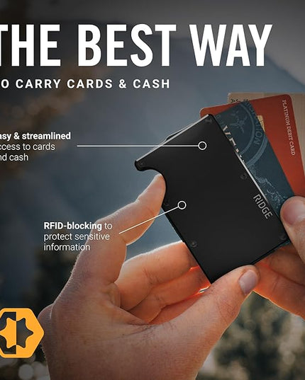 Ridge Wallet for Men - Slim Minimalist Compact Wallet and Card Holder, RFID Protected Front Pocket Wallets for Men with Integrated Cash Strap (Royal Black)