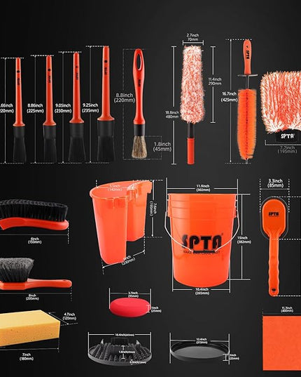 SPTA 33Pcs Car Wash Bucket Set, 20L Scratch Free Detailing Bucket with Car Wash Filter Wash Mitt Sponge Towels Tire Detailing Brush Set, Exterior Interior Car Detailing Set, Complete Car Care Tools