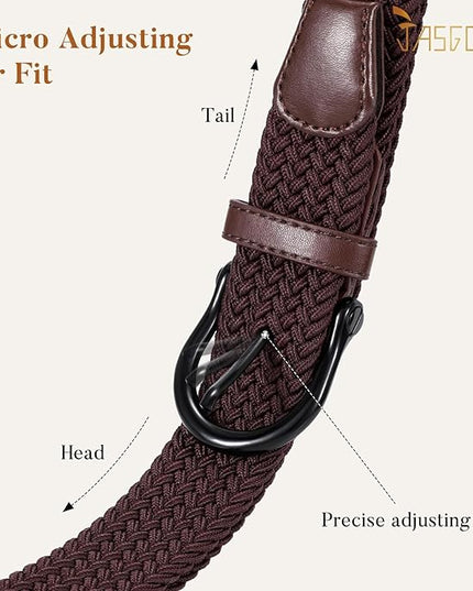 JASGOOD Women Elastic Braided Woven Belt Stretch Canvas Casual Belt 1.4'' for Golf Jeans Pants