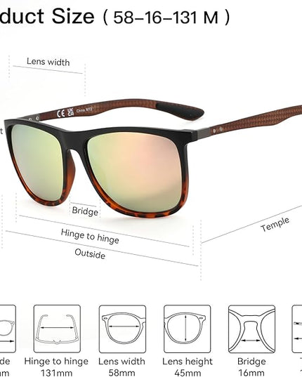 ZENOTTIC Square Polarized Sunglasses for Men Ultralight Carbon Fiber Sun Glasses Driving Fishing Golf Sports UV400 Protection