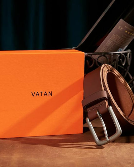 VATAN Men's Genuine Leather Casual Every Day Jeans Belts, Handmade Men Leather Belt with Gift Box
