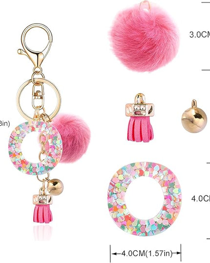 Resin Alphabet Initial Letter Keychain Keyring for Women Purse Handbags With Fur Ball Pom