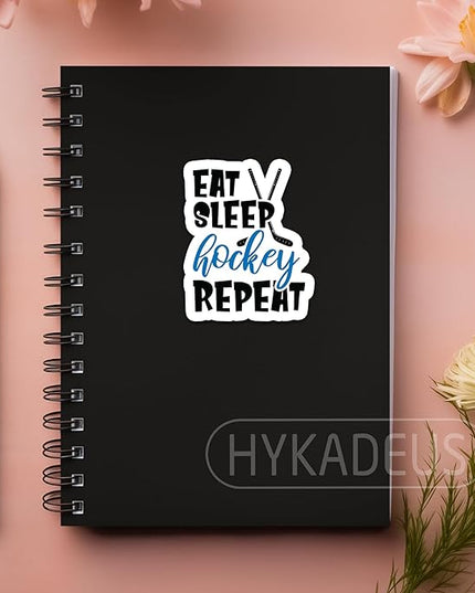 (3Pcs) Hockey Stickers Eat Sleep Hockey Repeat Vinyl Decals Waterproof Sticker for Water Bottles Scapbooks Laptop Phones Tumblers, Gifts for Teens Girls Ice Hockeys Fans, 3" x 2.4"