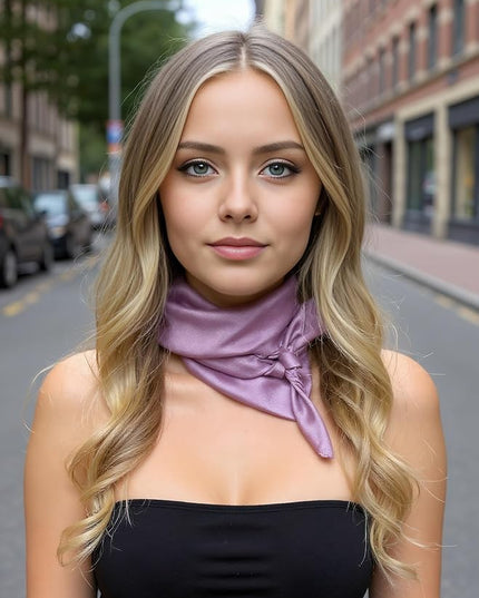 CHUNG Women's Square Satin Scarf 27.5" Bandanas Solid 50s Retro Neck Scarves Emulation Silk Handbag Hair Ribbons Necktie