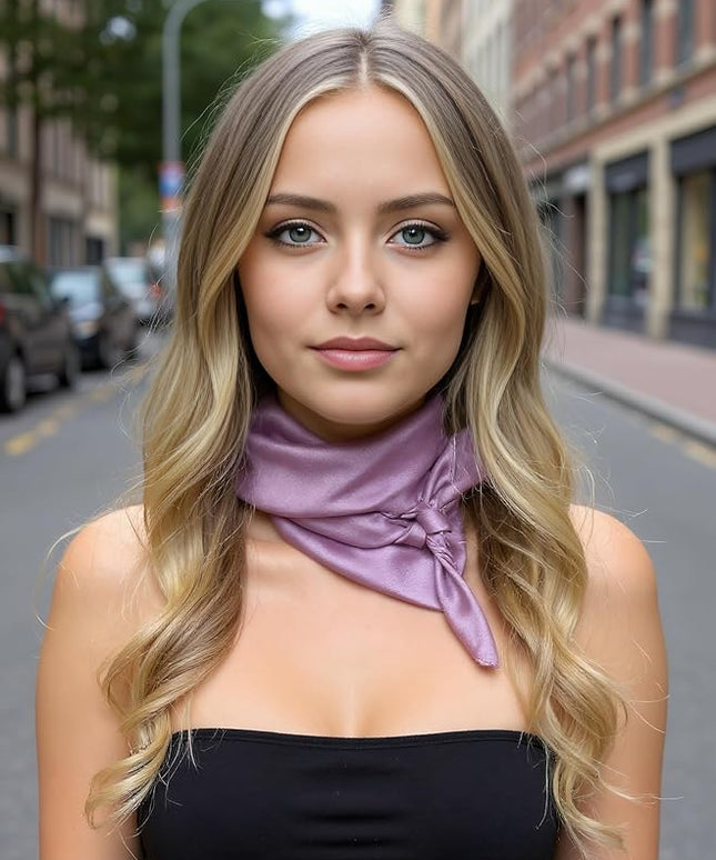 CHUNG Women's Square Satin Scarf 27.5" Bandanas Solid 50s Retro Neck Scarves Emulation Silk Handbag Hair Ribbons Necktie