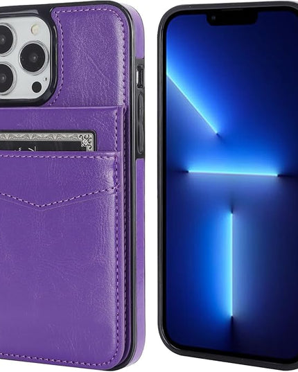 KIHUWEY Compatible with iPhone 13 Pro Max Case Wallet with Credit Card Holder, Premium Leather Magnetic Clasp Kickstand Heavy Duty Protective Cover for iPhone 13 Pro Max 6.7 Inch(Dark Purple)