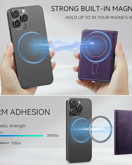 Defencase for Magsafe Wallet Magnetic Card Holder RFID Blocking, PU Leather Minimalist Phone Wallet for MagSafe Phones and Cases for iPhone 17/16/ 15/14/ 13/12/ Pro/Max/Plus/Air, Retro Purple