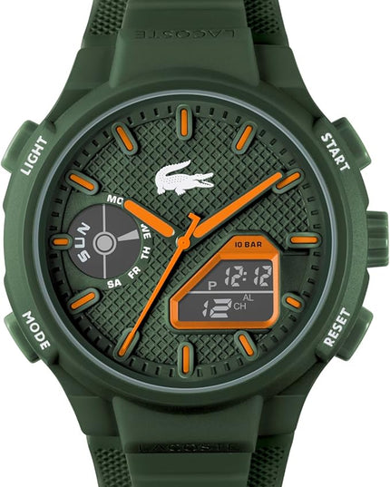 Lacoste LC33 Men's Analog-Digital Watch – TR90 Case, World Clock, Stopwatch, Alarm, Backlight, Textured Silicone Strap, Premium Fashion Timepiece - Gift for Him - 45mm