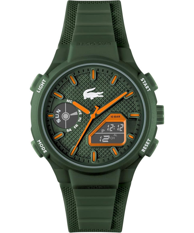Lacoste LC33 Men's Analog-Digital Watch – TR90 Case, World Clock, Stopwatch, Alarm, Backlight, Textured Silicone Strap, Premium Fashion Timepiece - Gift for Him - 45mm