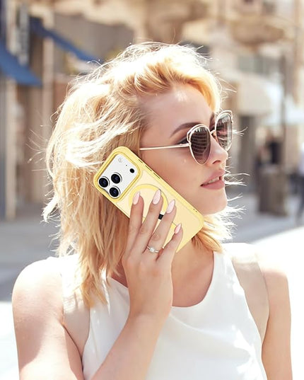 Hython Case for iPhone 17 Pro Max Case Magnetic Translucent Matte Phone Cases 6.9" [Compatible with MagSafe] Thin Slim Fit Shockproof Bumper Hard Protective Cover for Women Men Girls, Frosted Yellow