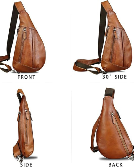 LRTO Genuine Leather Sling Bag for Men and Women Vintage Real Leather Crossbody Chest Bags Backpack Purse for Travel Hiking