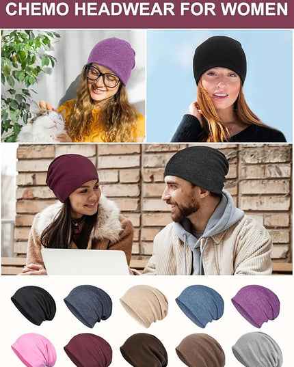 Senker Fashion Slouchy Beanie Hats for Women Men, Chemo Headwear Cotton Beanies Soft Lightweight Chemo Skull Cap Elastic