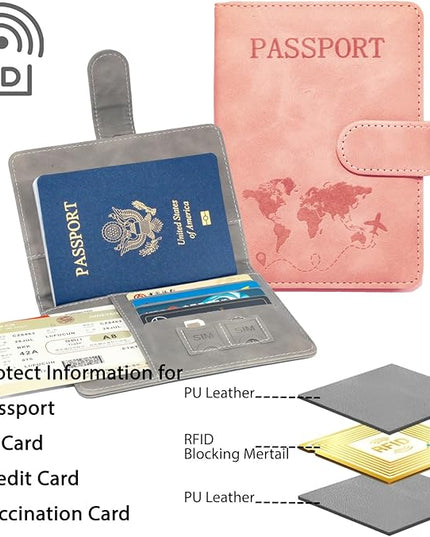Passport Holder for Travel Essentials, 2 Pack Rfid Passport Cover for Women Men