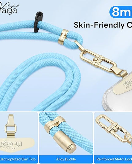 Adjustable Anti-Theft Phone Lanyard Neck & Crossbody Strap with 0.2mm Metal Tab & Comfort-Fit 8mm Rope(Sky Blue)