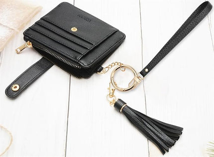 COOLANS Silicone Bracelet Wristlet Wallet Credit Card Holder RFID,ID Window,Key Ring Tassel,Slim Wallet Women Keychain Purse
