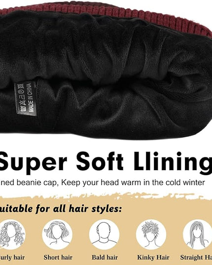 Wmcaps Winter Beanie for Men Women, Fleece Lined Beanie Soft Warm Knit Hat Ski Stocking Cuffed Cap