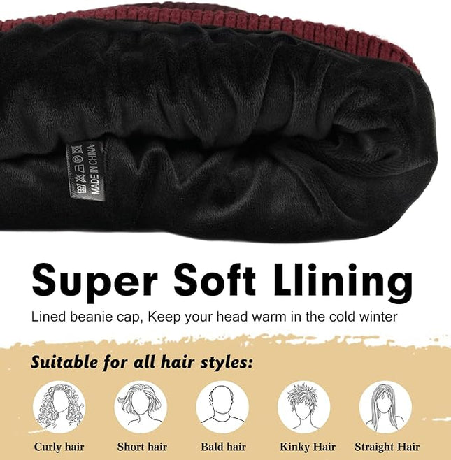 Wmcaps Winter Beanie for Men Women, Fleece Lined Beanie Soft Warm Knit Hat Ski Stocking Cuffed Cap
