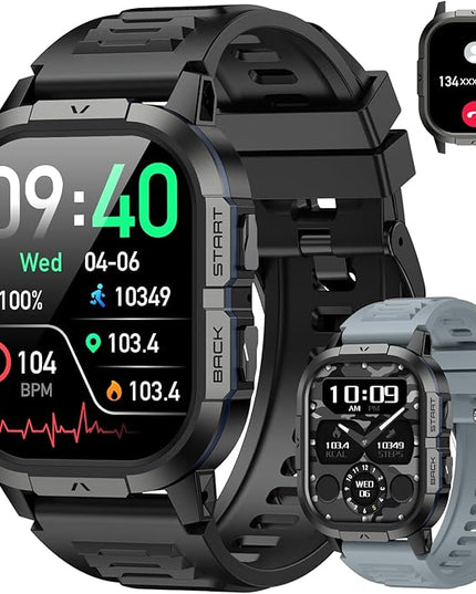 Smart Watch for Men Fitness Tracker: Waterproof Military Digital Mens Watches Running Make Answer Call Smartwatch Android Phone iPhone Samsung Compatible Sleep SpO2 Heart Rate Monitor Step Pedometer