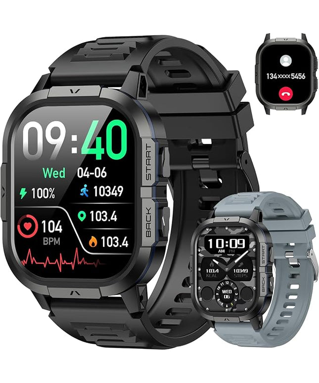 Smart Watch for Men Fitness Tracker: Waterproof Military Digital Mens Watches Running Make Answer Call Smartwatch Android Phone iPhone Samsung Compatible Sleep SpO2 Heart Rate Monitor Step Pedometer
